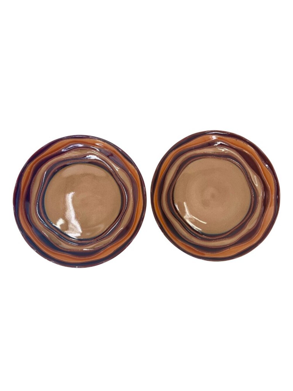 SET OF 2 SABATIER STONEWARE WAVES BROWN 4093 SALAD PLATES